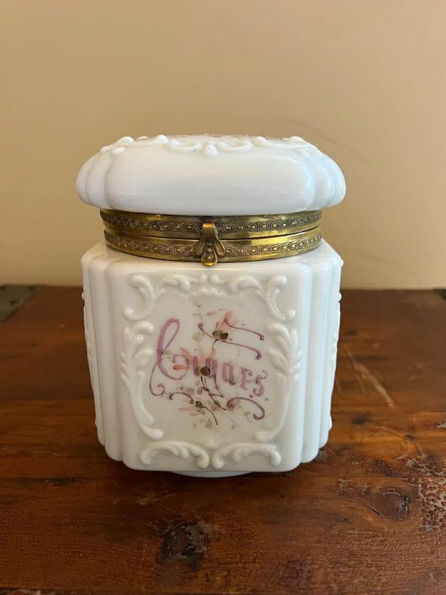 Antique Victorian C.F. Monroe Wavecrest Cigars Humidor Large Glass Jar Box