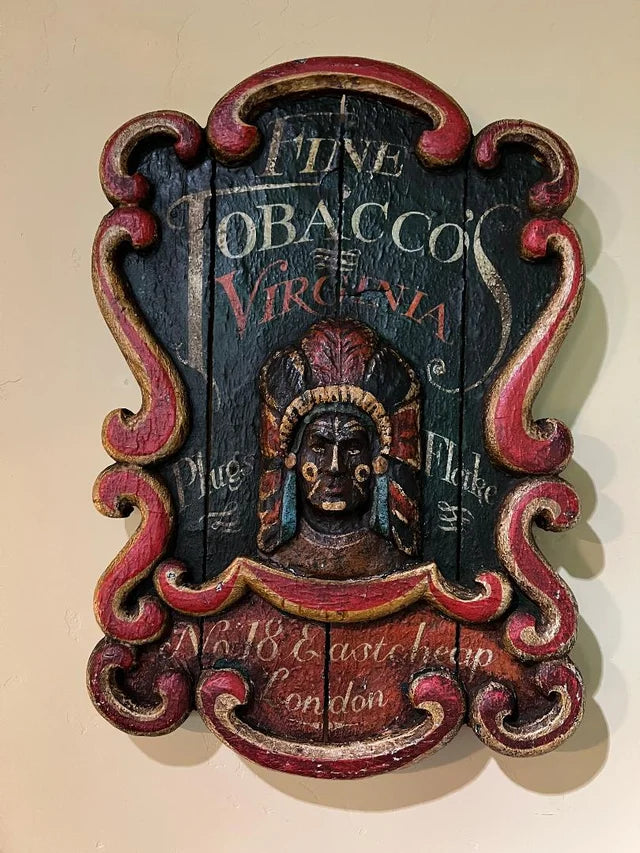 Antique Virginia Tobacco Plug Cigar Store Indian Wood Trade Sign Vintage London