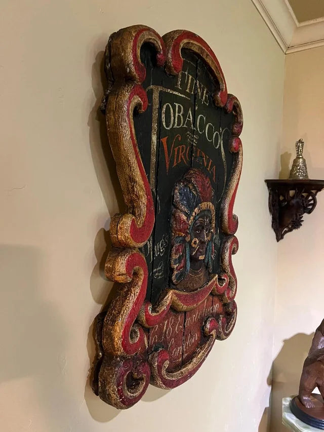 Antique Virginia Tobacco Plug Cigar Store Indian Wood Trade Sign Vintage London