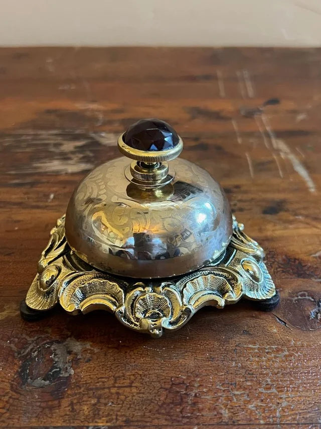 Vintage Brass Hotel Front Desk Bell with Faceted Garnet Stone 1880's