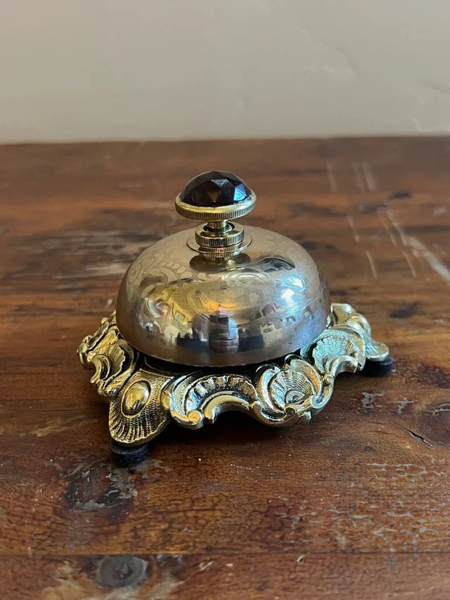 Vintage Brass Hotel Front Desk Bell with Faceted Garnet Stone 1880's