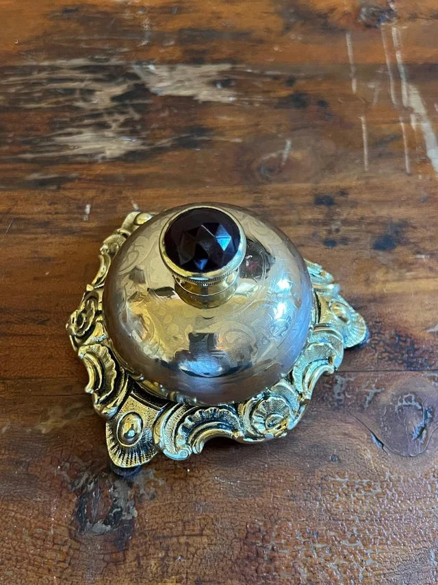 Vintage Brass Hotel Front Desk Bell with Faceted Garnet Stone 1880's