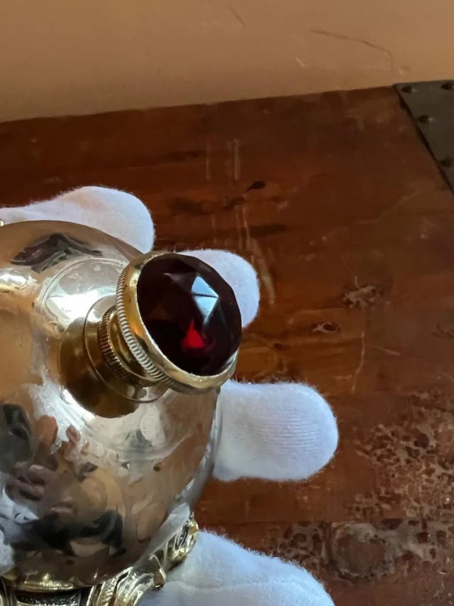 Vintage Brass Hotel Front Desk Bell with Faceted Garnet Stone 1880's