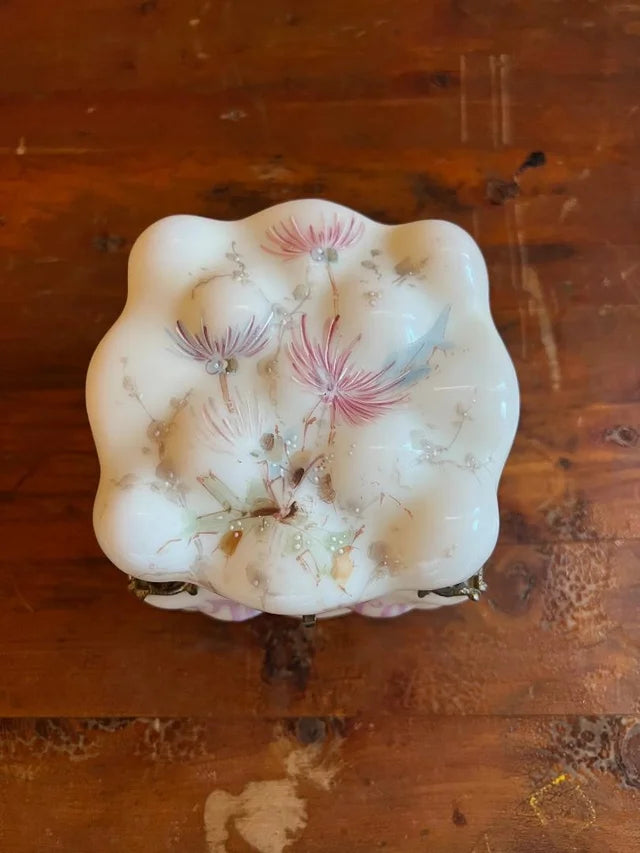 Antique Victorian C.F. Monroe Wavecrest Tobacco Humidor Large Glass Jar Box