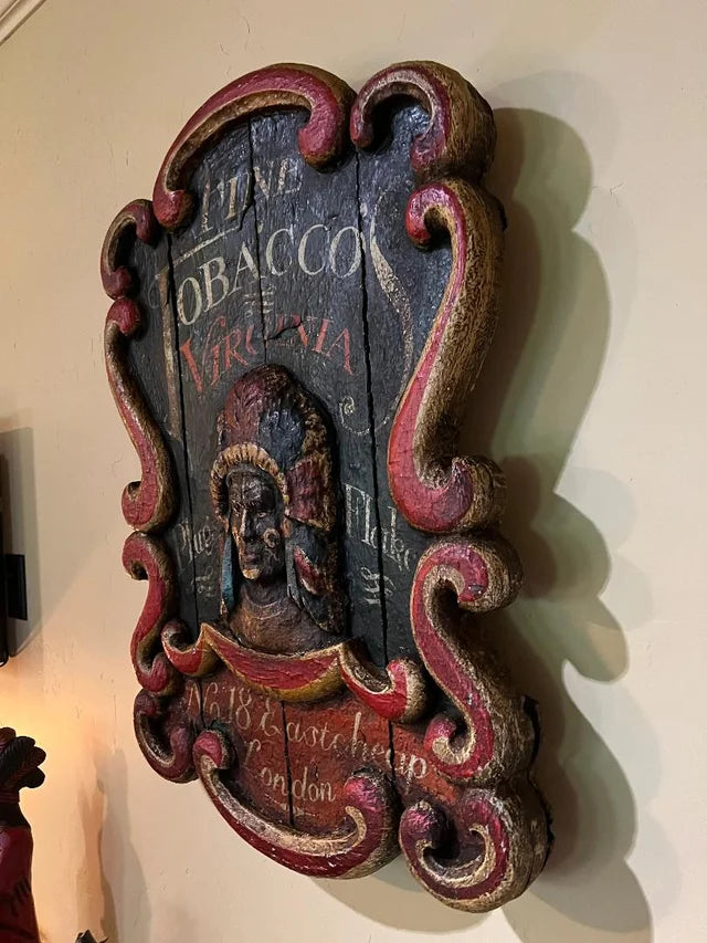 Antique Virginia Tobacco Plug Cigar Store Indian Wood Trade Sign Vintage London