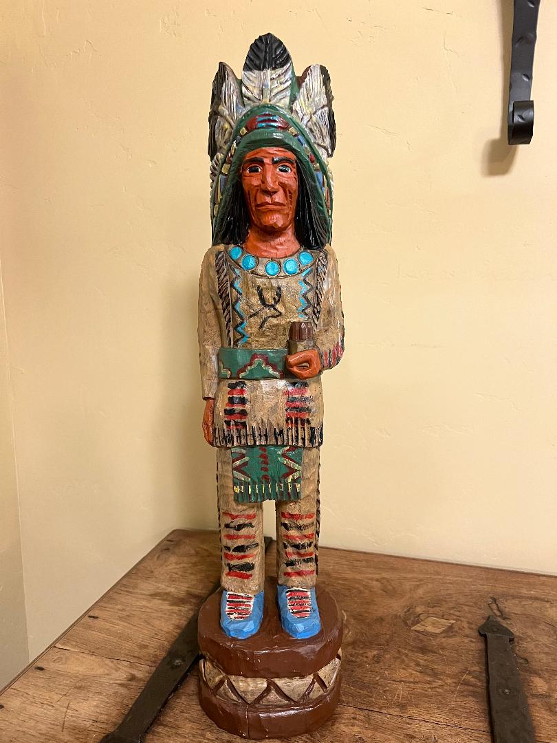 Vintage Ralph Gallagher 30" Cigar Store Indian carved wooden Statue