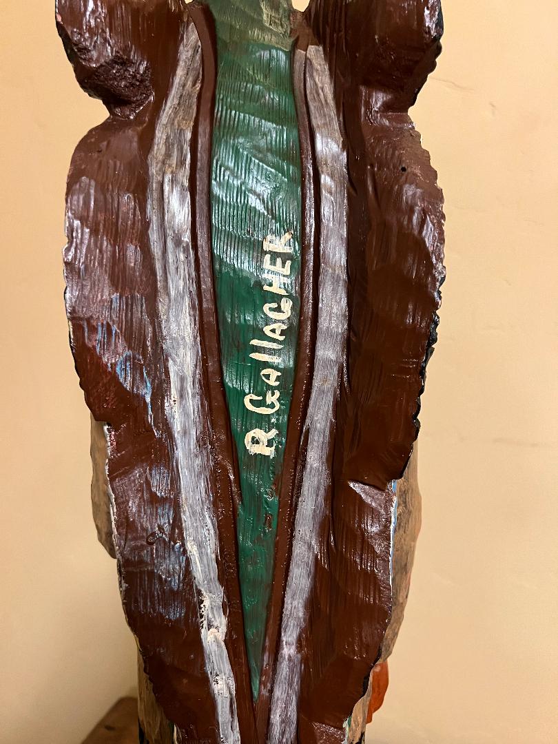Vintage Ralph Gallagher 30" Cigar Store Indian carved wooden Statue
