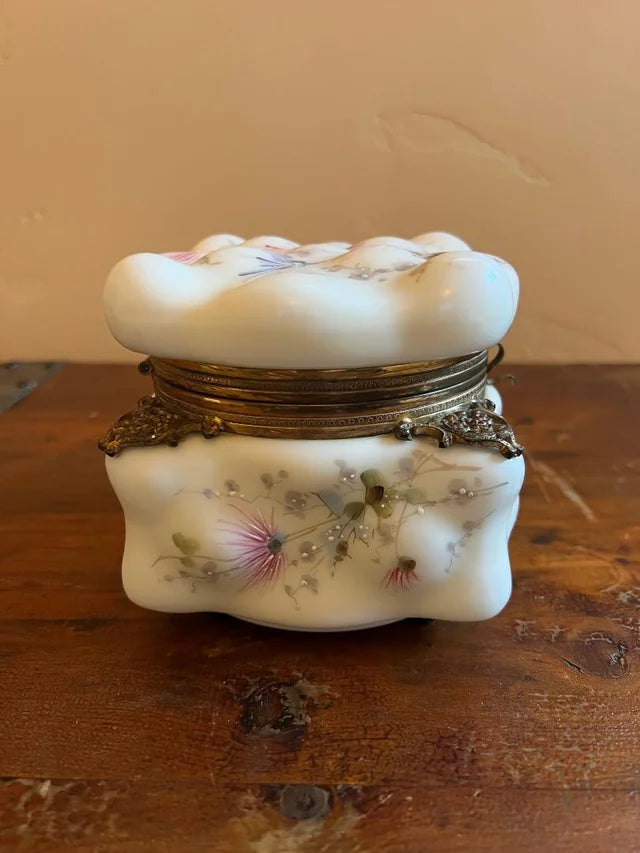 Antique Victorian C.F. Monroe Wavecrest Tobacco Humidor Large Glass Jar Box