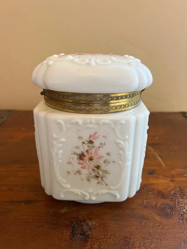 Antique Victorian C.F. Monroe Wavecrest Cigars Humidor Large Glass Jar Box