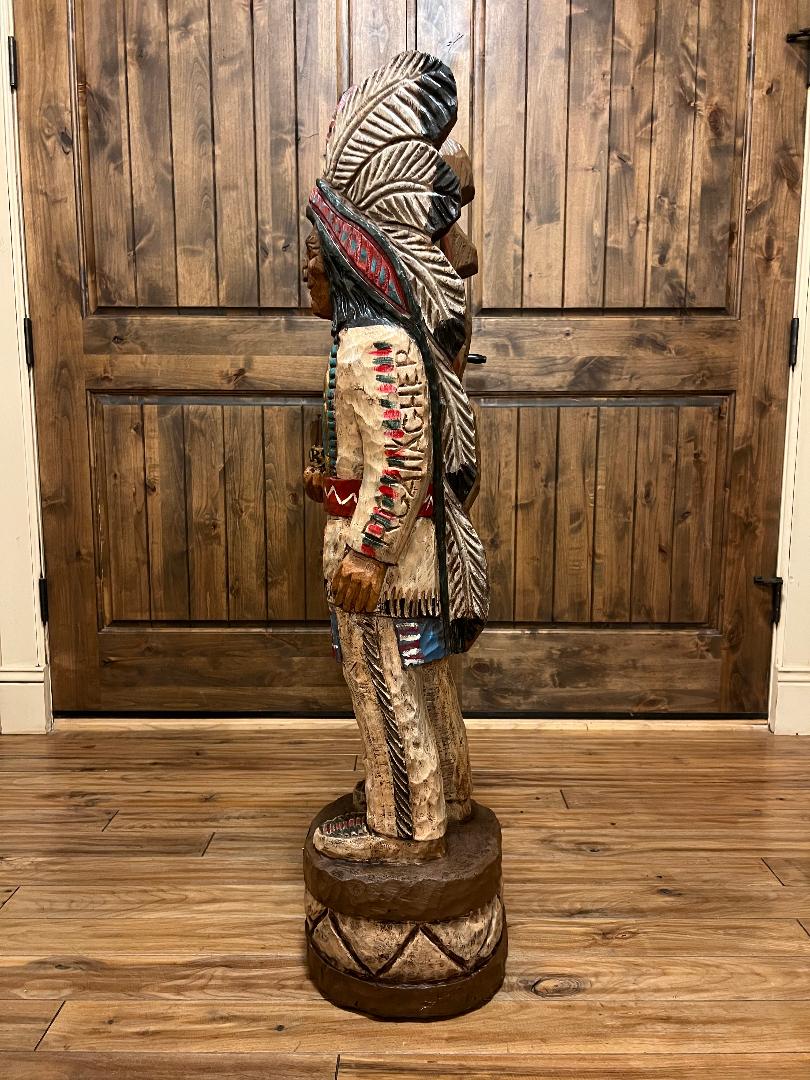 Vintage Ralph Gallagher Signature Series 4 ft Cigar Store Indian carved wooden statue