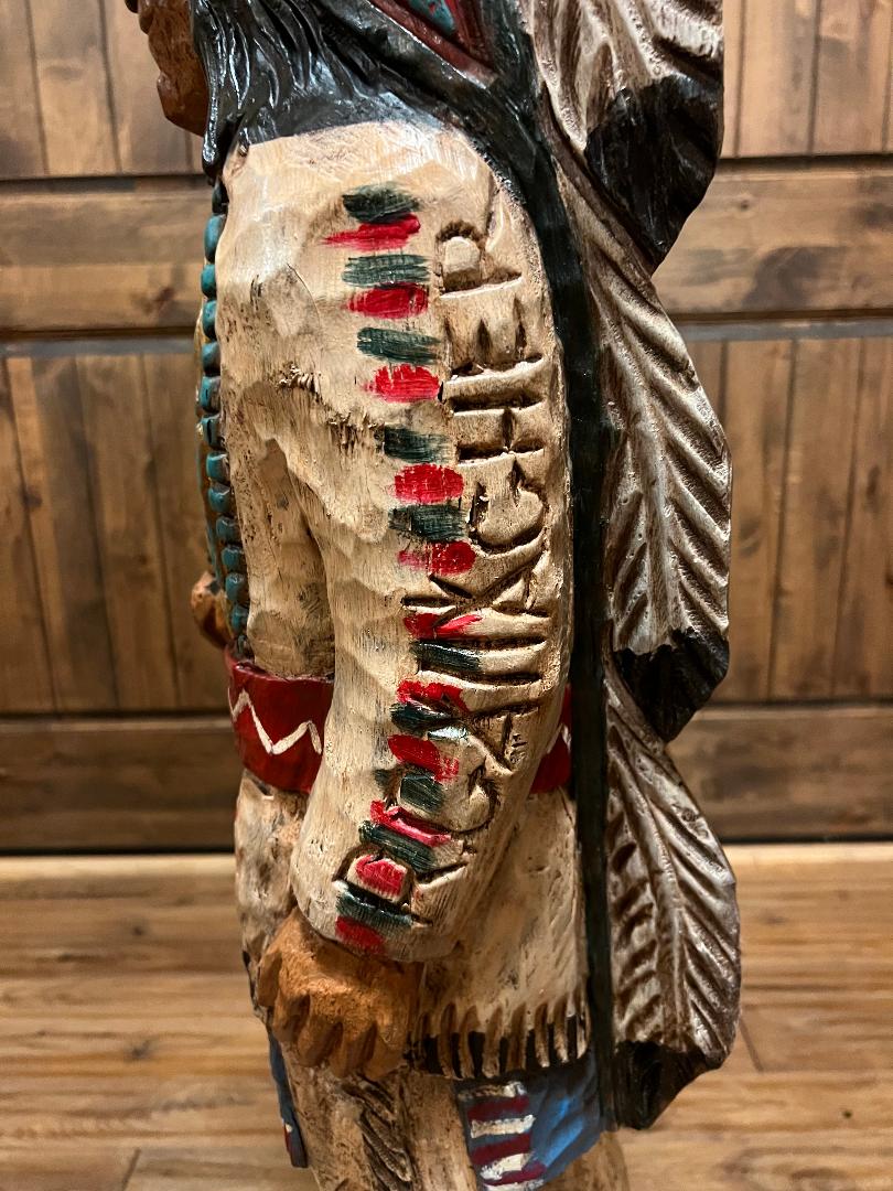 Vintage Ralph Gallagher Signature Series 4 ft Cigar Store Indian carved wooden statue