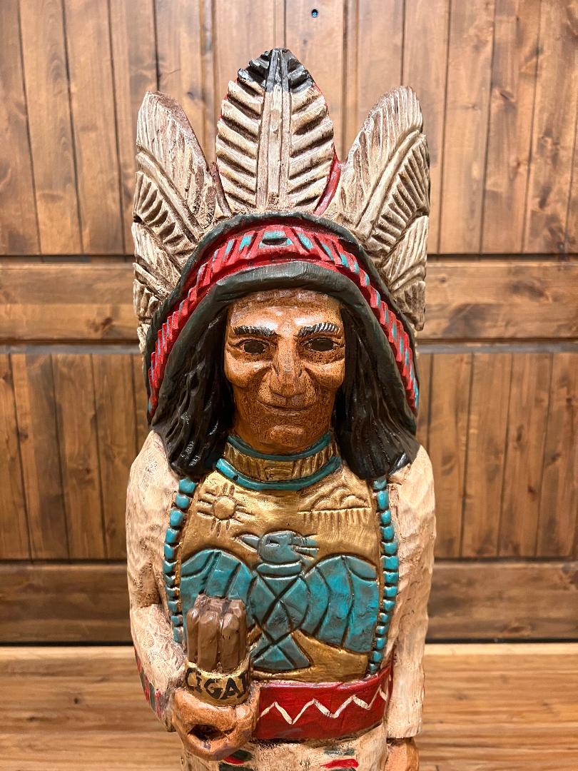 Vintage Ralph Gallagher Signature Series 4 ft Cigar Store Indian carved wooden statue