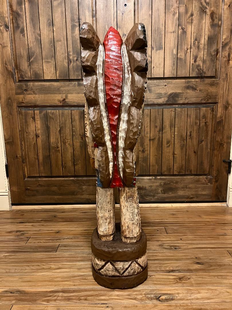 Vintage Ralph Gallagher Signature Series 4 ft Cigar Store Indian carved wooden statue