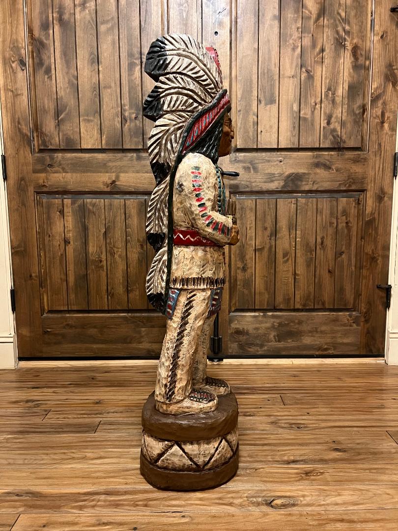 Vintage Ralph Gallagher Signature Series 4 ft Cigar Store Indian carved wooden statue