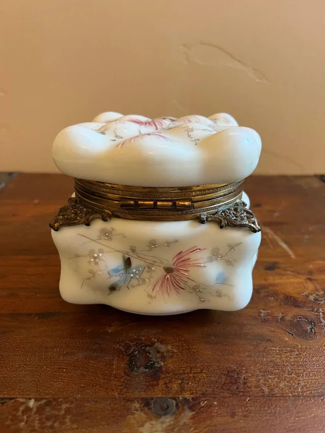 Antique Victorian C.F. Monroe Wavecrest Tobacco Humidor Large Glass Jar Box