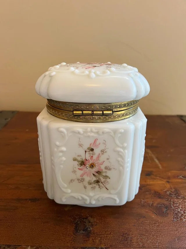 Antique Victorian C.F. Monroe Wavecrest Cigars Humidor Large Glass Jar Box