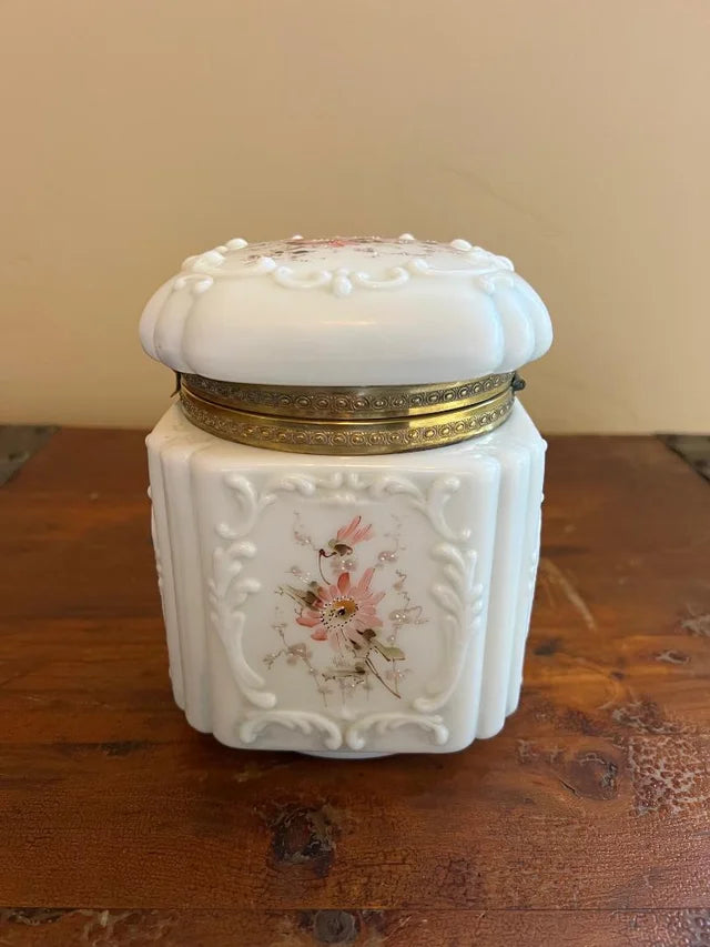 Antique Victorian C.F. Monroe Wavecrest Cigars Humidor Large Glass Jar Box