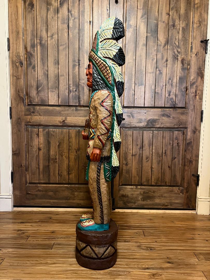 Vintage Ralph Gallagher 5 Ft Cigar Store Indian Carved Wooden Statue