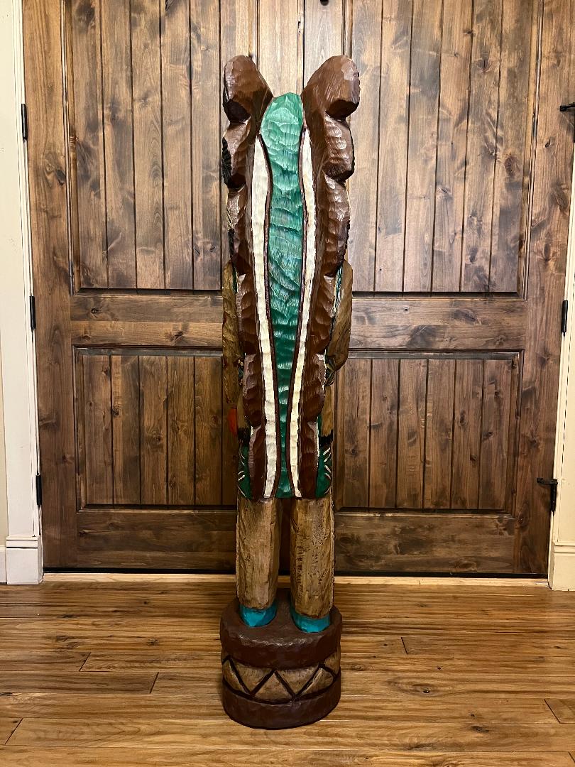 Vintage Ralph Gallagher 5 Ft Cigar Store Indian Carved Wooden Statue