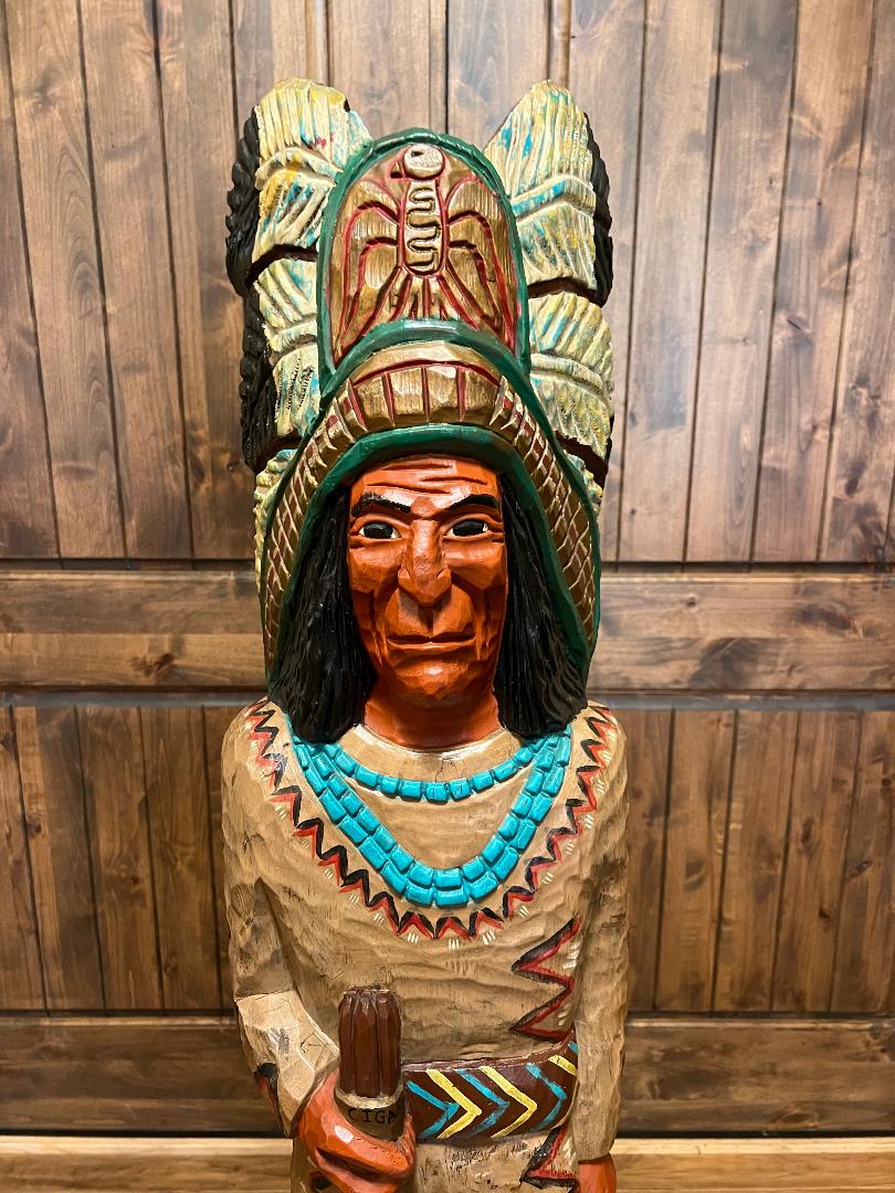 Vintage Ralph Gallagher 5 Ft Cigar Store Indian Carved Wooden Statue