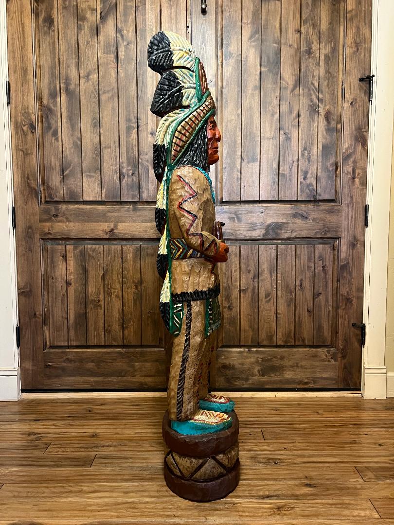 Vintage Ralph Gallagher 5 Ft Cigar Store Indian Carved Wooden Statue