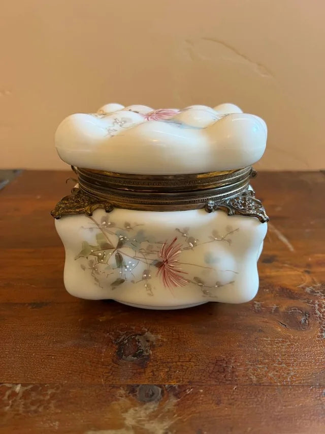 Antique Victorian C.F. Monroe Wavecrest Tobacco Humidor Large Glass Jar Box