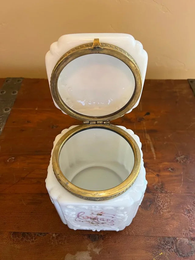 Antique Victorian C.F. Monroe Wavecrest Cigars Humidor Large Glass Jar Box