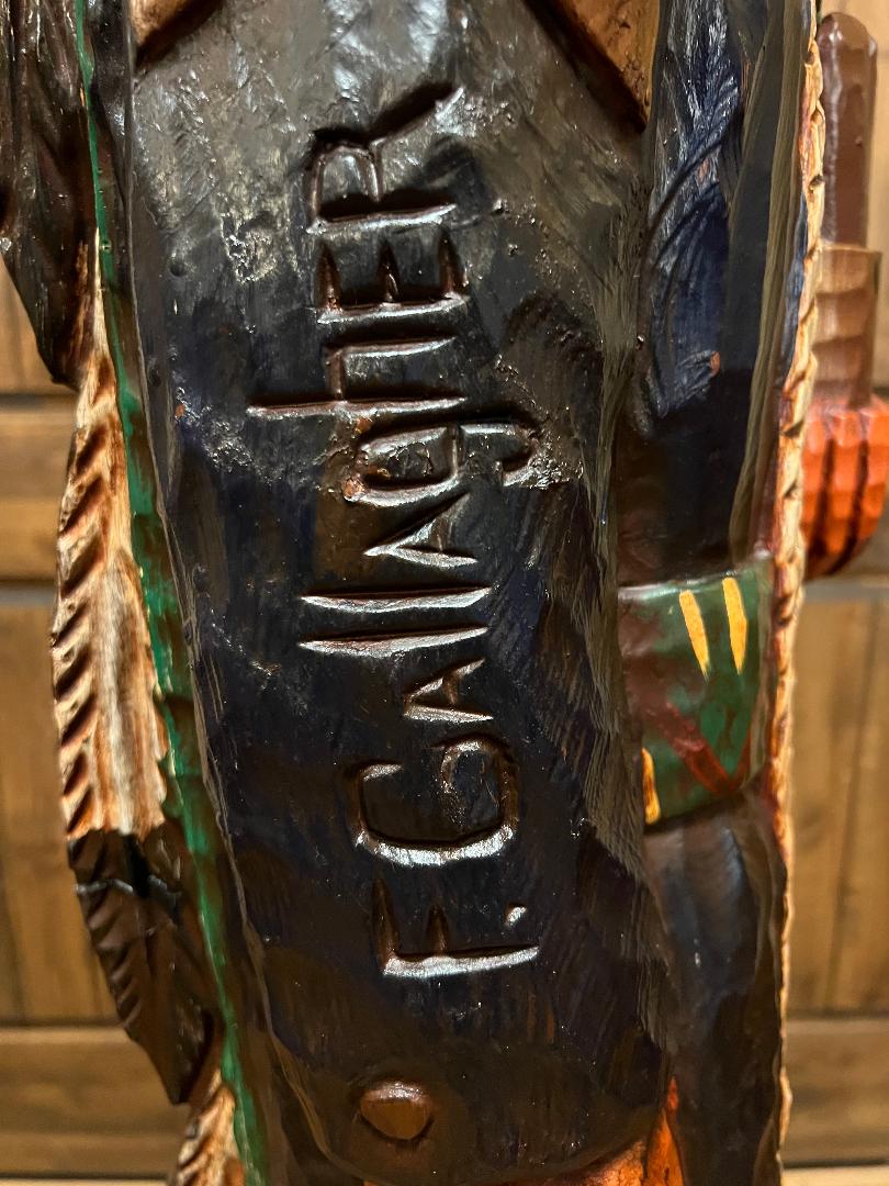 Vintage Frank Gallagher 6 ft Cigar Store Indian Blue Coat Carved Wooden Statue
