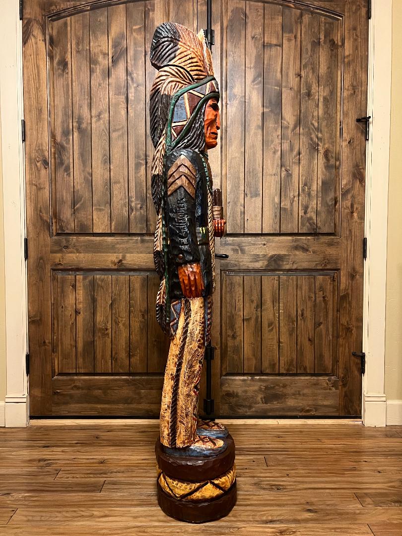 Vintage Frank Gallagher 6 ft Cigar Store Indian Blue Coat Carved Wooden Statue
