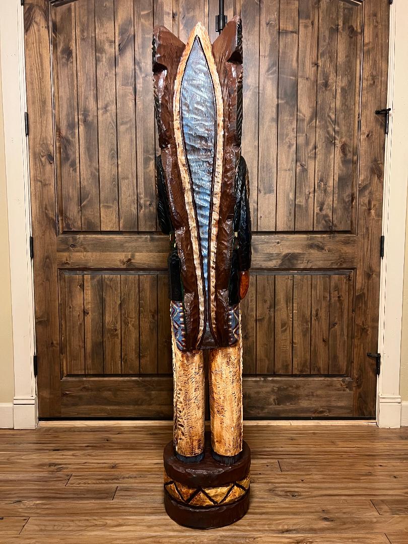 Vintage Frank Gallagher 6 ft Cigar Store Indian Blue Coat Carved Wooden Statue