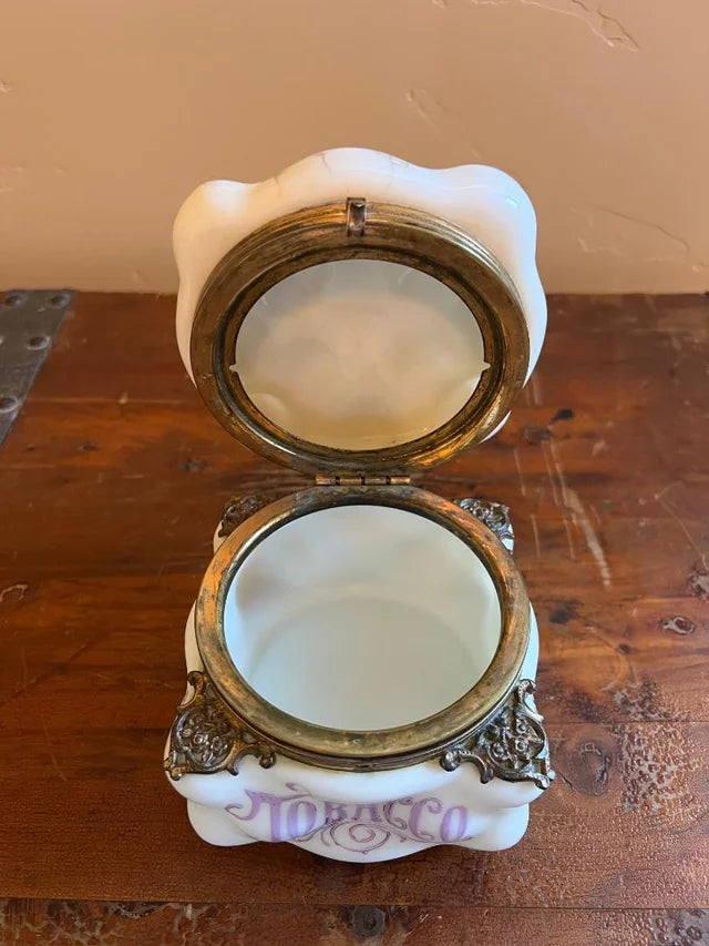 Antique Victorian C.F. Monroe Wavecrest Tobacco Humidor Large Glass Jar Box