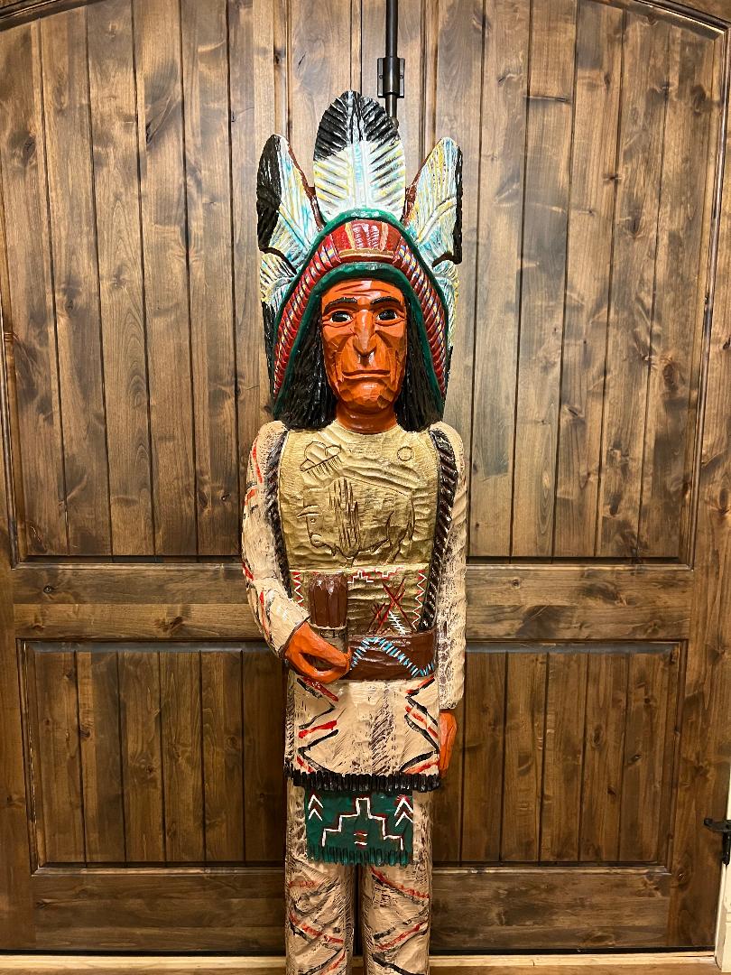 Vintage Frank Gallagher 6 Ft Cigar Store Indian Carved Wooden Statue