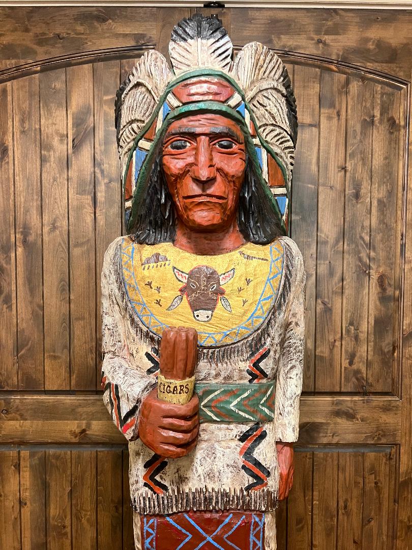 Vintage Ralph Gallagher 7 ft Cigar Store Indian carved wooden statue
