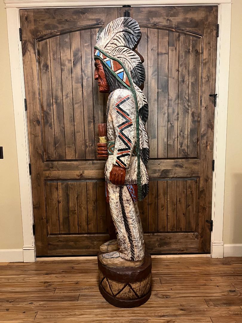 Vintage Ralph Gallagher 7 ft Cigar Store Indian carved wooden statue