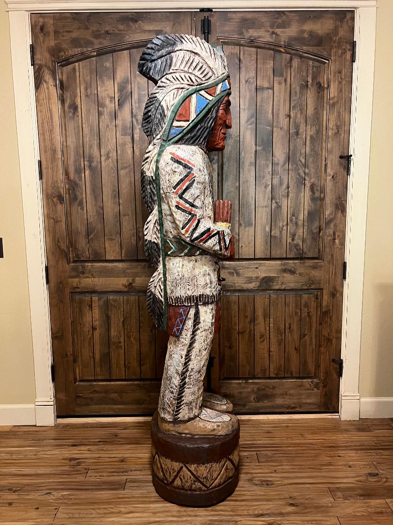 Vintage Ralph Gallagher 7 ft Cigar Store Indian carved wooden statue