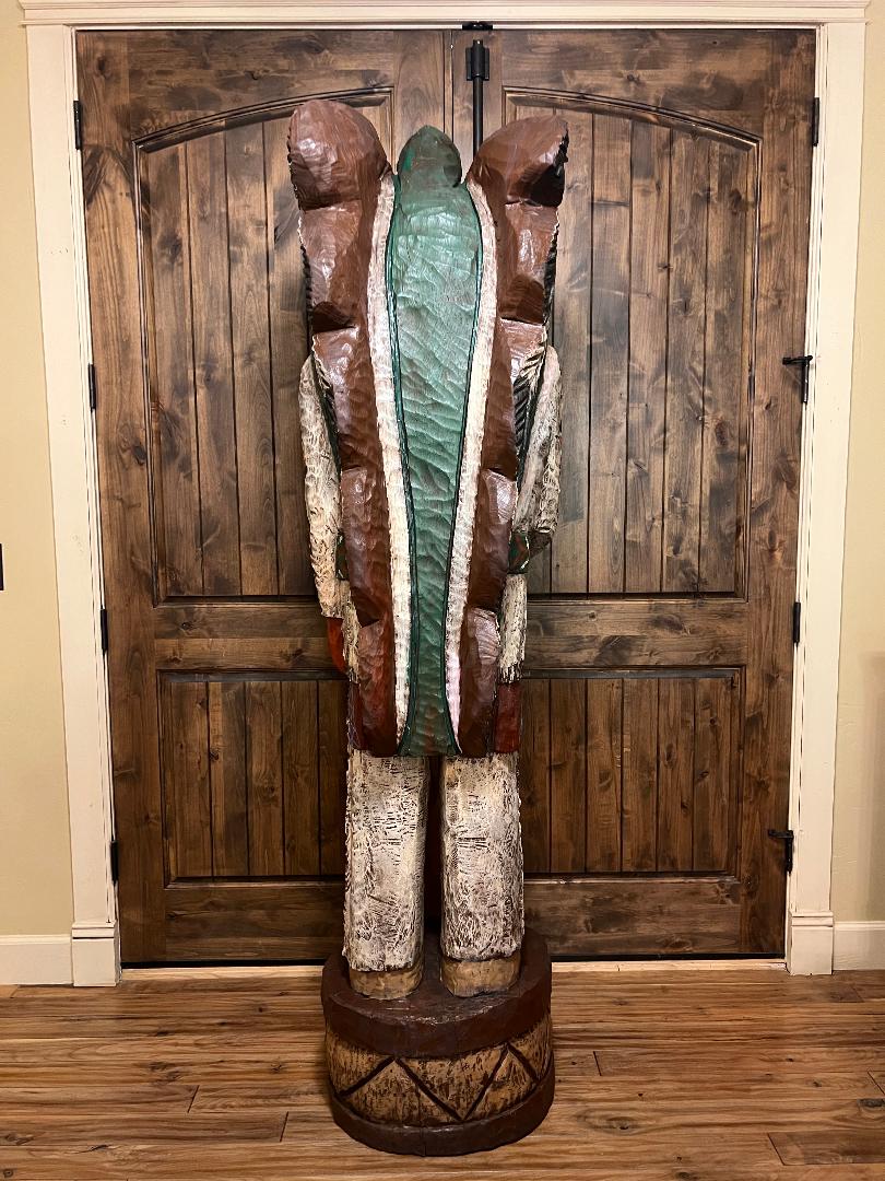 Vintage Ralph Gallagher 7 ft Cigar Store Indian carved wooden statue