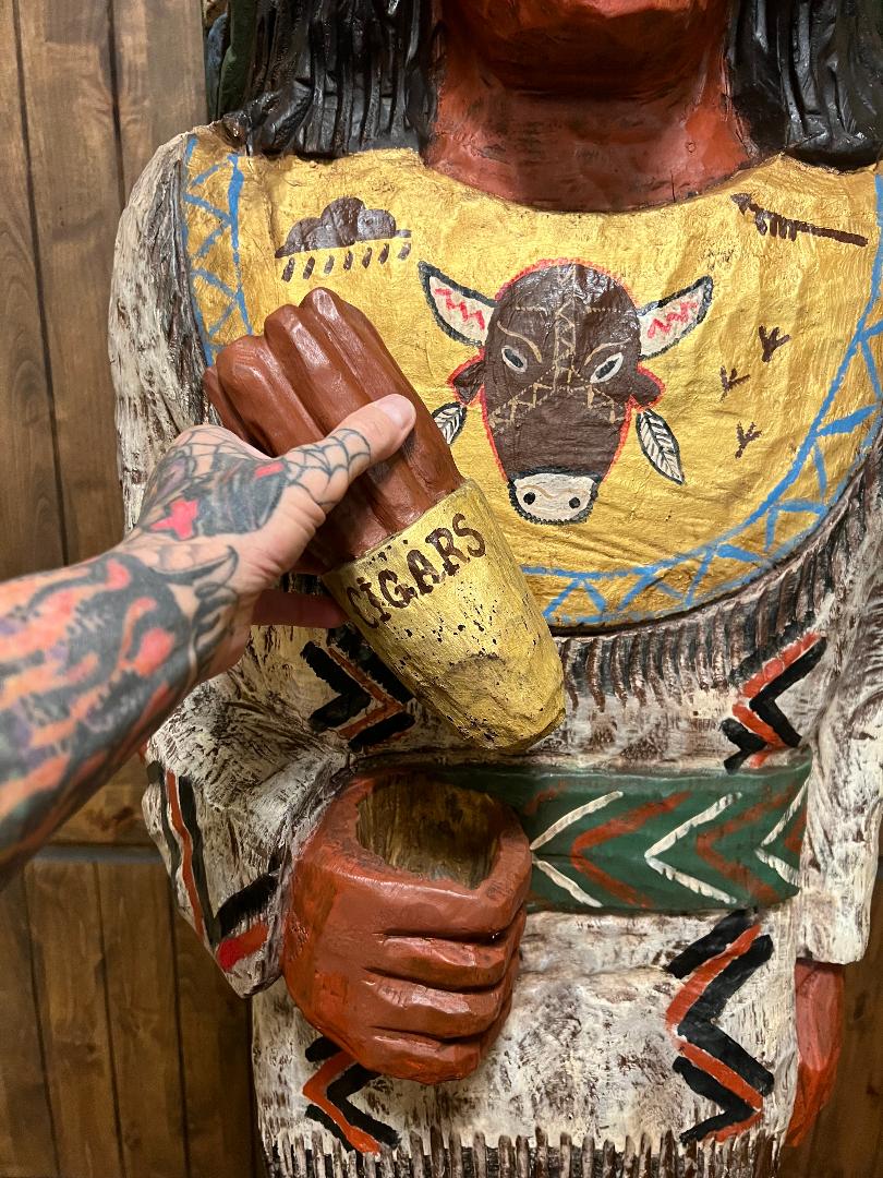 Vintage Ralph Gallagher 7 ft Cigar Store Indian carved wooden statue