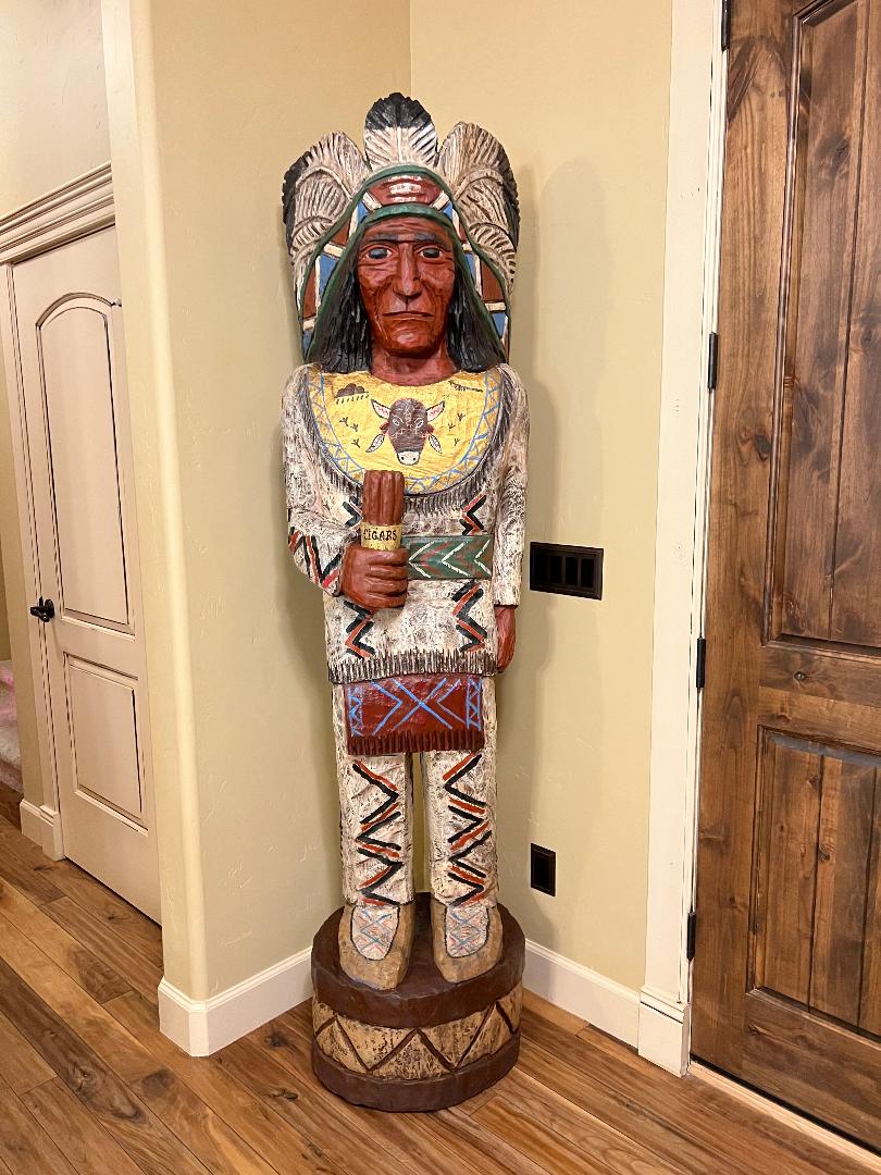 Vintage Ralph Gallagher 7 ft Cigar Store Indian carved wooden statue