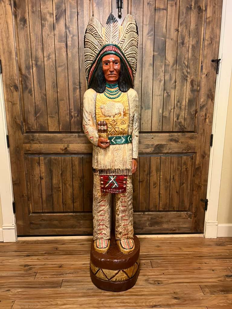 Vintage John Gallagher 6 Ft Cigar Store Indian Carved Wooden Statue