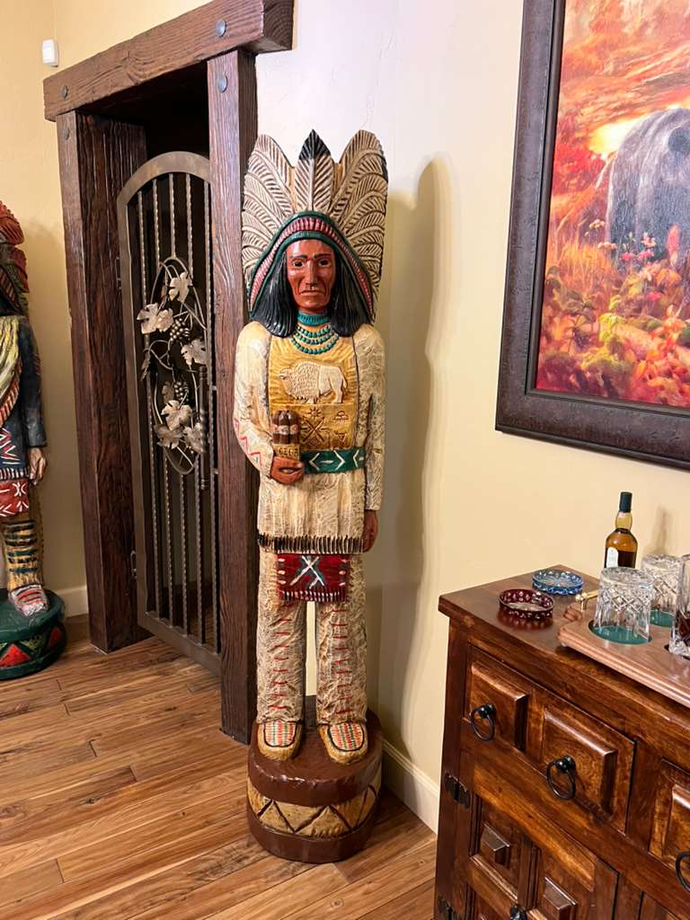 Vintage John Gallagher 6 Ft Cigar Store Indian Carved Wooden Statue