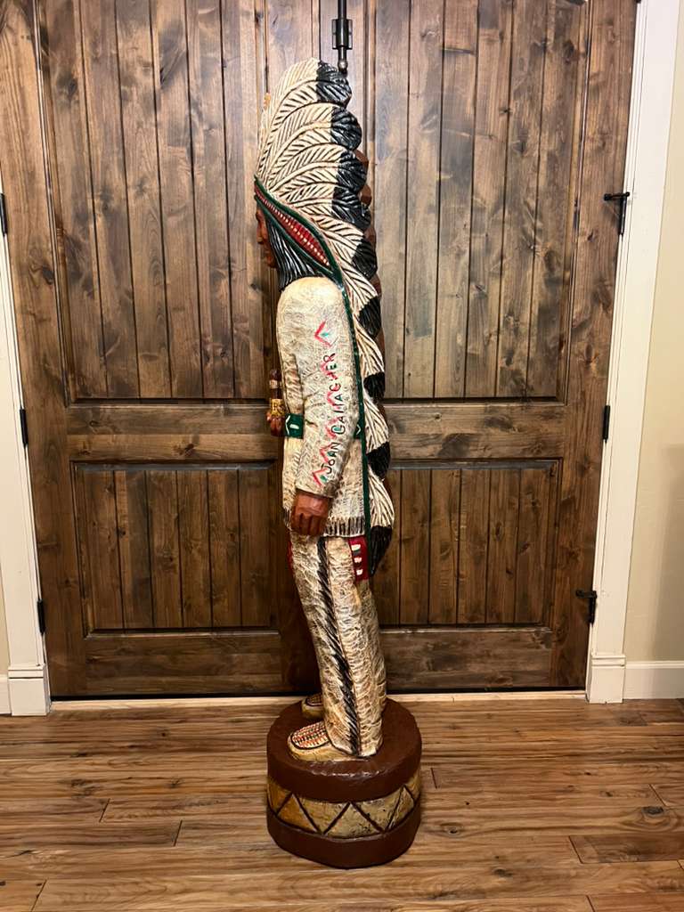 Vintage John Gallagher 6 Ft Cigar Store Indian Carved Wooden Statue