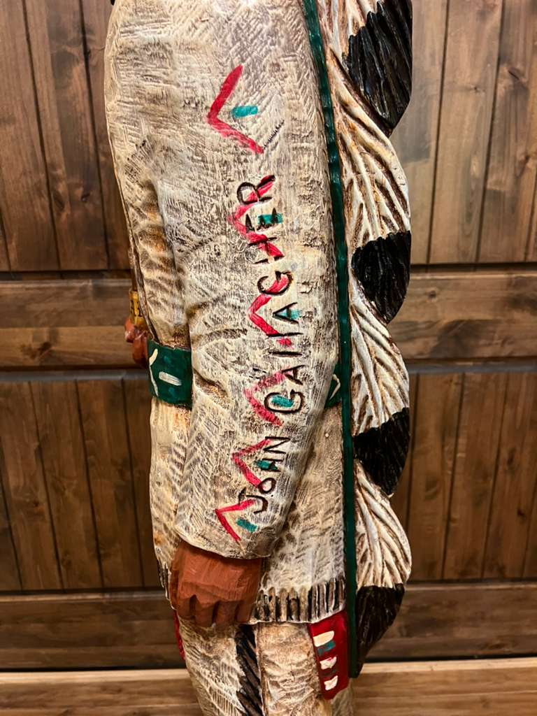 Vintage John Gallagher 6 Ft Cigar Store Indian Carved Wooden Statue