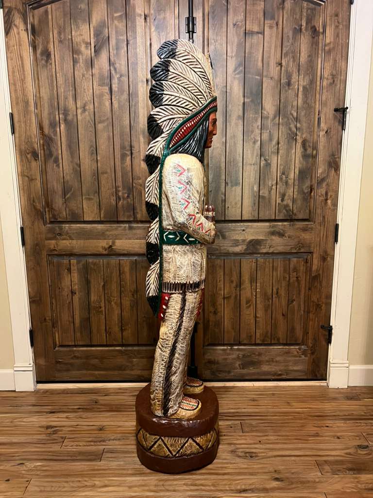 Vintage John Gallagher 6 Ft Cigar Store Indian Carved Wooden Statue