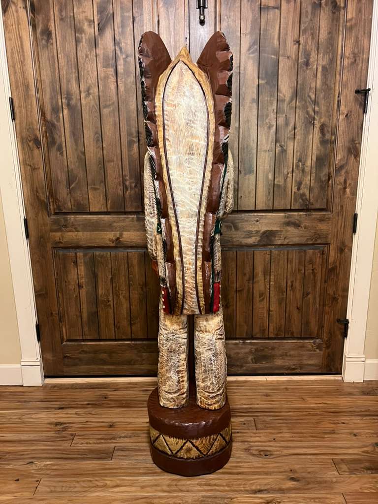 Vintage John Gallagher 6 Ft Cigar Store Indian Carved Wooden Statue