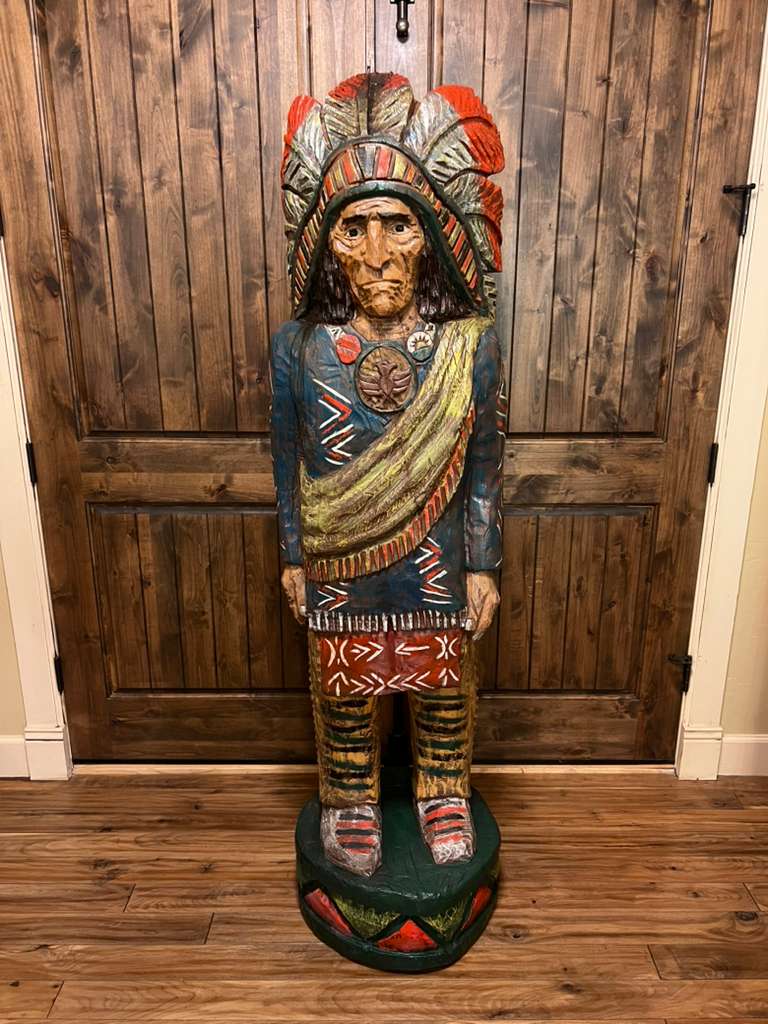 Vintage Ralph Gallagher Massive 6 Ft Cigar Store Indian Carved Wooden Statue