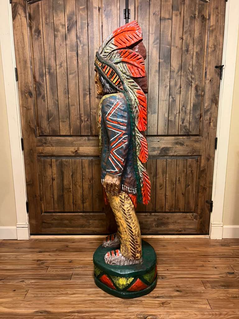 Vintage Ralph Gallagher Massive 6 Ft Cigar Store Indian Carved Wooden Statue