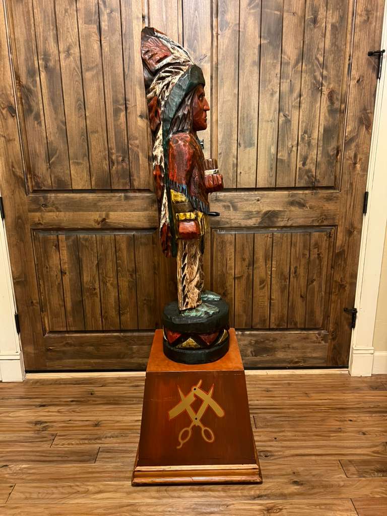 Vintage Pat Brumfield 65" Cigar Store Indian Wood Carving Statue