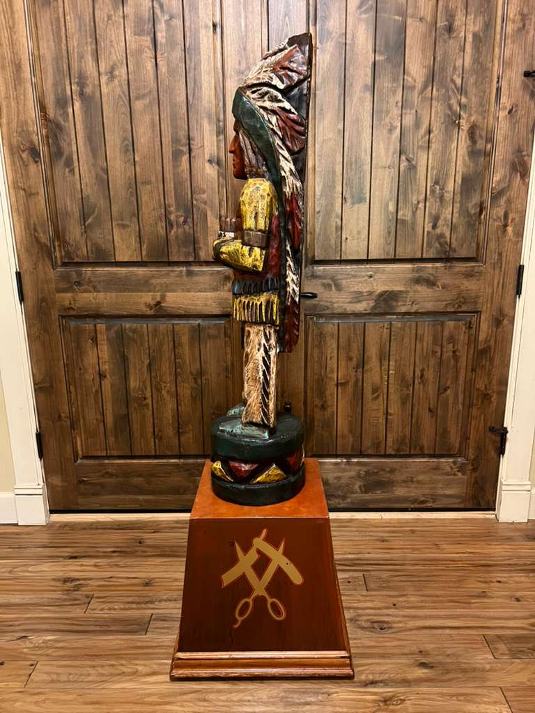 Vintage Pat Brumfield 65" Cigar Store Indian Wood Carving Statue