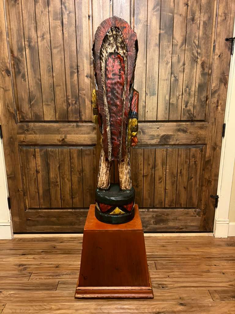 Vintage Pat Brumfield 65" Cigar Store Indian Wood Carving Statue