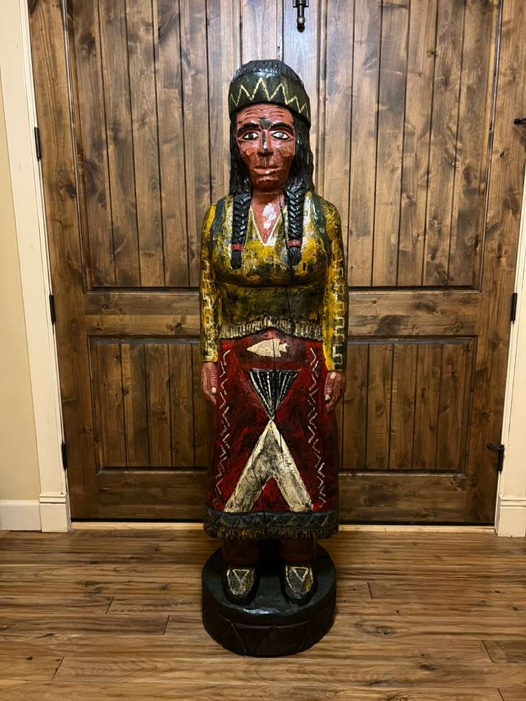 Vintage Ralph Gallagher 5’ 6” Tall Maiden with Papoose Wood Carving